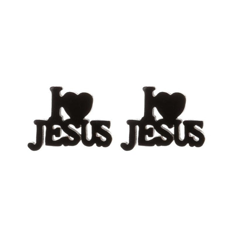Stainless Steel Jesus Cross Fashion Earrings Jewelry Christian Symbol Stud Earrings Loving Heart Accessory