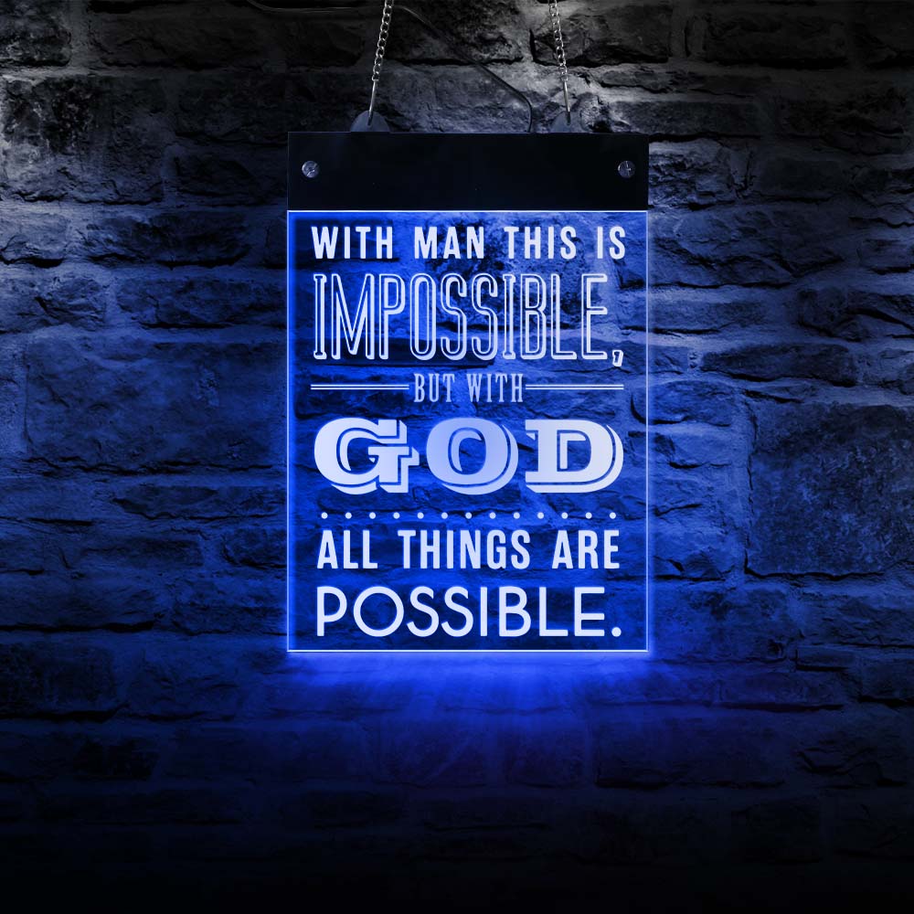 With God All Things Are Possible LED Neon Sign Bible Verse Matthew 19:26 Electronic Display Board Religious Christian Home Décor