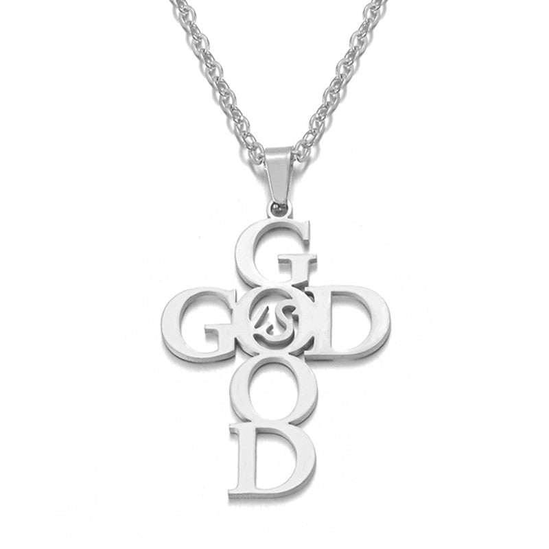 Religious Stainless-Steel God is Good Cross Necklace Women Christian Jewelry Gift