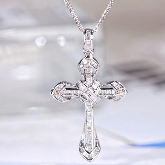 Christian Religious 925 Sterling Silver Shinny Full Zircon Cross Pendant Necklace For Women Jewelry Gift