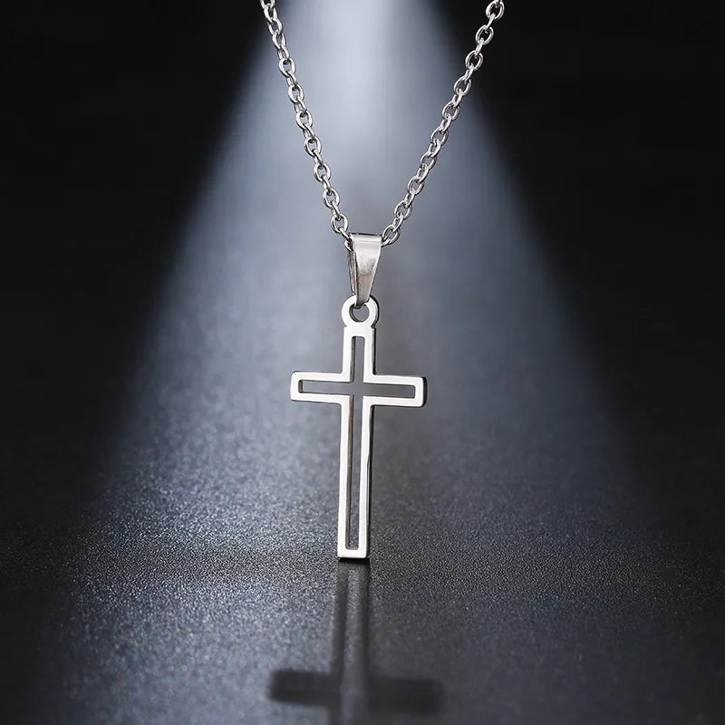 Stainless Steel Necklace For Women Lover's Gold And Rose Gold Color Chain Cross Necklace Small Cross Religious Jewelry
