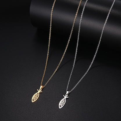 Stainless Steel Christian Jesus Classic Fish Pendant Necklace