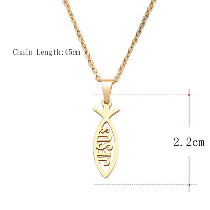 Stainless Steel Christian Jesus Classic Fish Pendant Necklace
