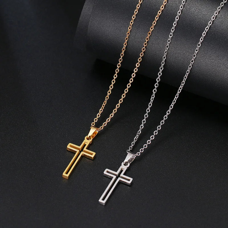 Stainless Steel Necklace For Women Lover's Gold And Rose Gold Color Chain Cross Necklace Small Cross Religious Jewelry