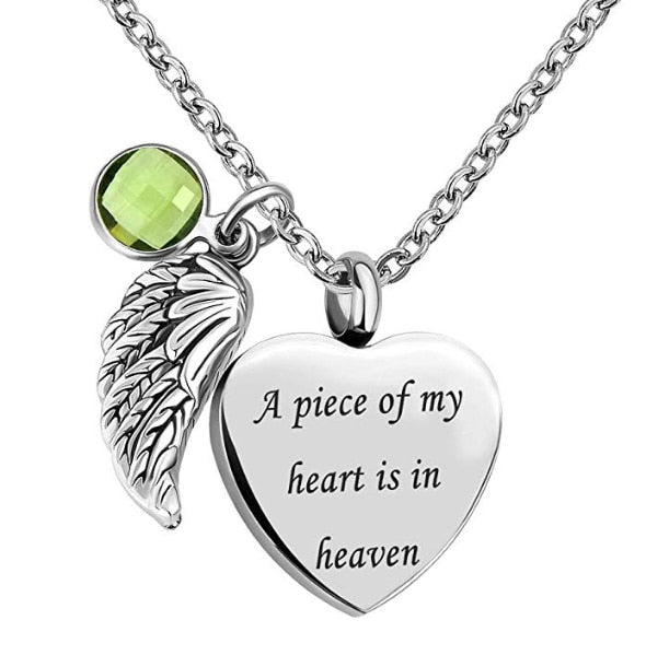 Angel Wing Charm Heart Love 12 Colors Crystal Urn Necklace for Ashes Cremation