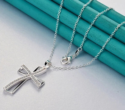 925 Sterling Silver Christian Religious Bible Chain Cross Pendant Necklace
