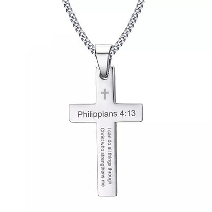 Philippians 4:13 Simple Cross Pendant for Men Necklace Stainless Steel