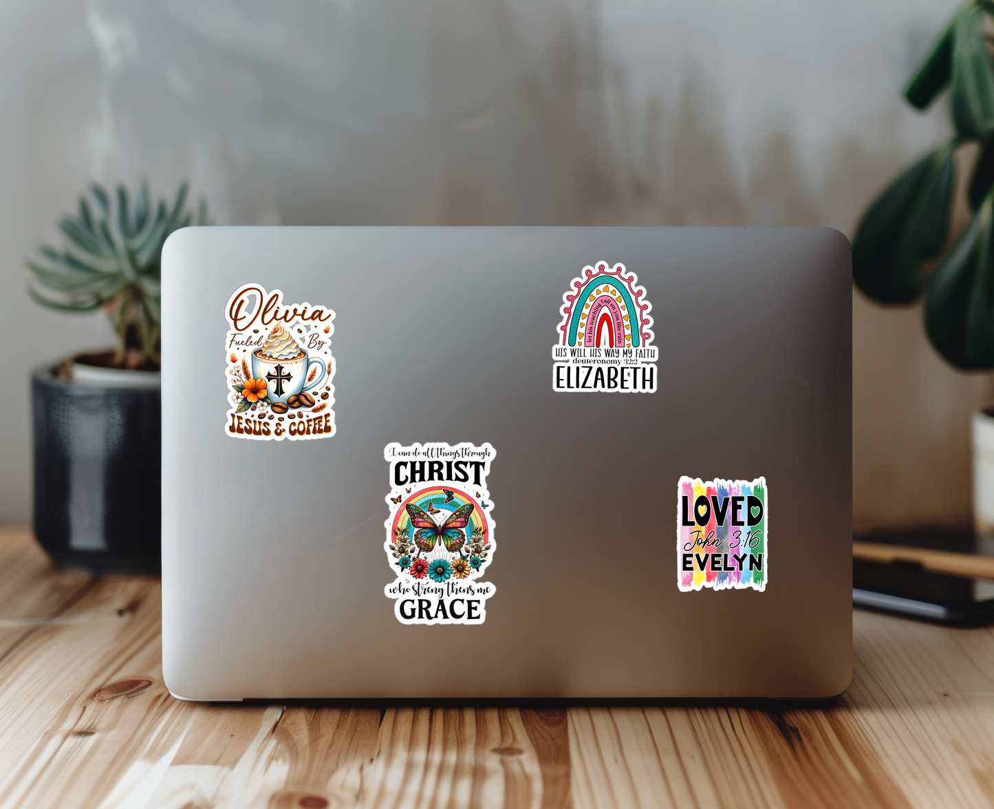 Custom Name Faith-Based Christian Bible Verse Scriptures 4 Designs Sticker Sheet