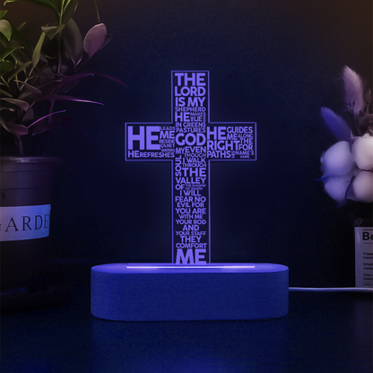 Custom Psalm 23 The Lord Is My Sheperd 3D Multicolor LED Light w/Wooden Base