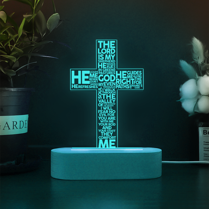 Custom Psalm 23 The Lord Is My Sheperd 3D Multicolor LED Light w/Wooden Base