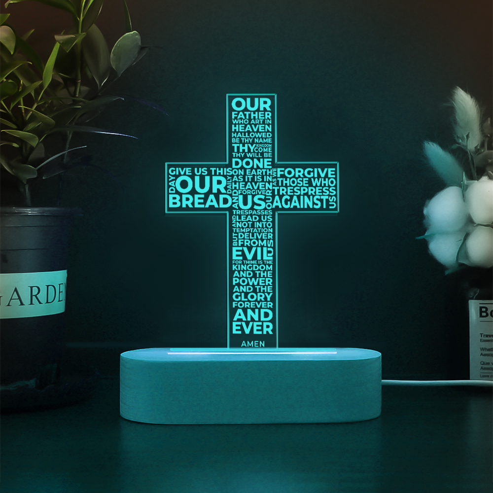 Custom The Lord's Prayer 3D Multicolor LED Light w/Wooden Base