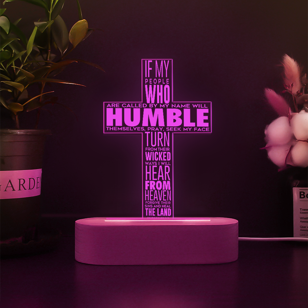 Custom Humble And Pray 3D Multicolor LED Light w/Wooden Base