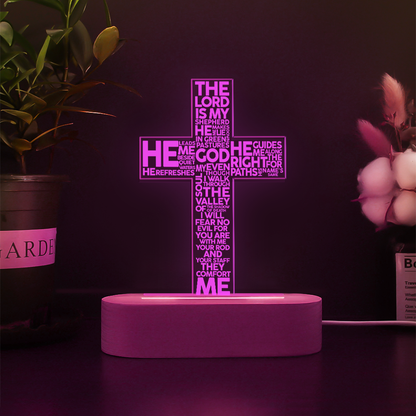 Custom Psalm 23 The Lord Is My Sheperd 3D Multicolor LED Light w/Wooden Base