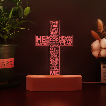 Custom Psalm 23 The Lord Is My Sheperd 3D Multicolor LED Light w/Wooden Base