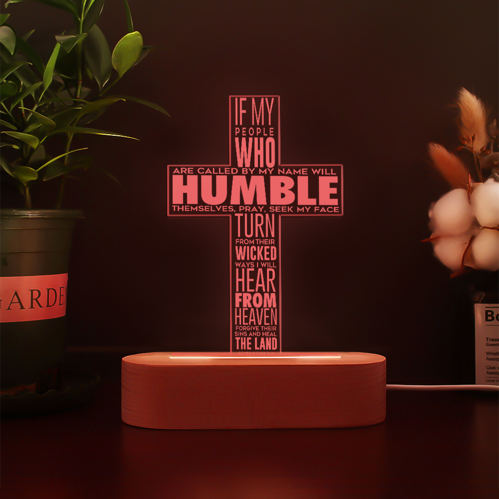 Custom Humble And Pray 3D Multicolor LED Light w/Wooden Base