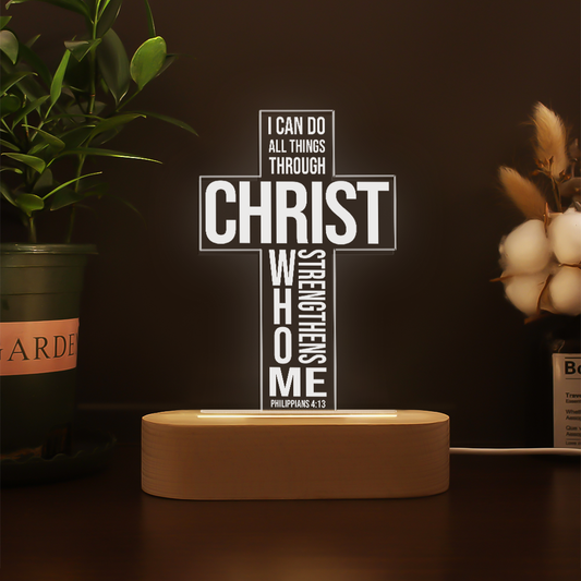 Custom I Can Do All Things Philippians 4:13 Christian Bible Verse 3D Multicolor LED Light w/Wooden Base