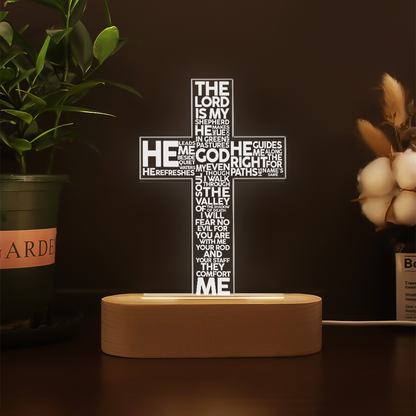 Custom Psalm 23 The Lord Is My Sheperd 3D Multicolor LED Light w/Wooden Base