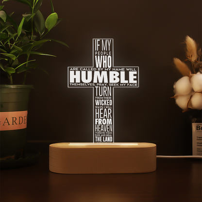 Custom Humble And Pray 3D Multicolor LED Light w/Wooden Base