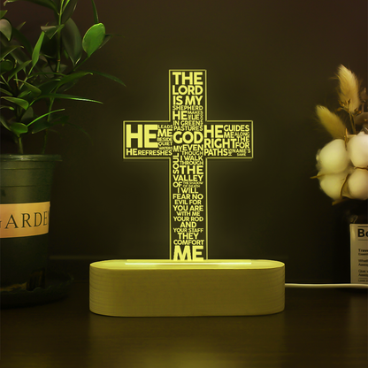 Custom Psalm 23 The Lord Is My Sheperd 3D Multicolor LED Light w/Wooden Base