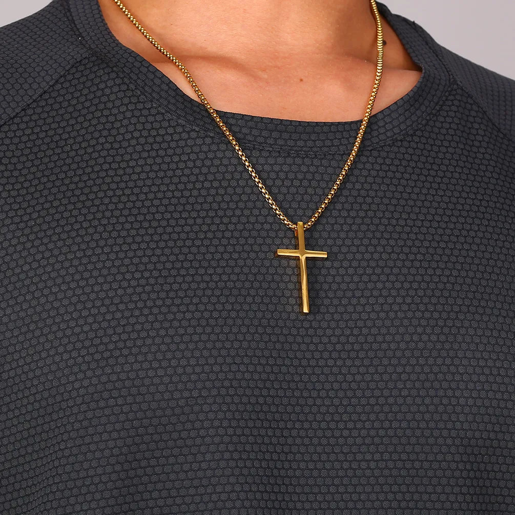 VQYSKO Simple Cross Stainless Steel Men's Necklace Pendant Titanium Steel Necklace Accessories