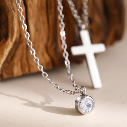 Stainless Steel Cross and Pendant Necklace