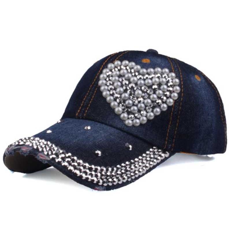 Fashion Heart Baseball Woman Cap Rhinestone Hat Outdoor Sports Cap
