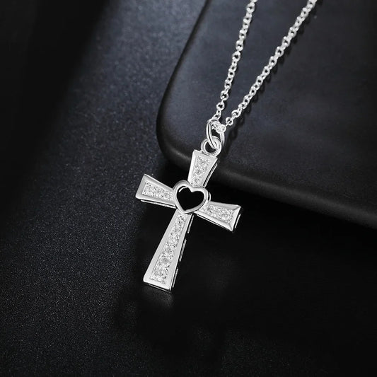 925 Sterling Silver crystal cross pendant Necklace For Women