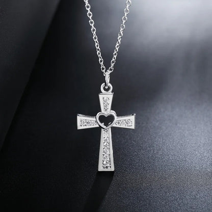 925 Sterling Silver crystal cross pendant Necklace For Women