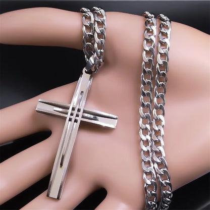 Faith Cross Religious Necklace Stainless Steel Chain for Men Christian Pendant Necklace Party Jewelry Accessory
