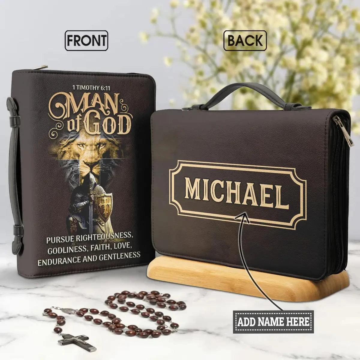 Man of God Lion Warrior Verse Design Bible PU Leather Cover