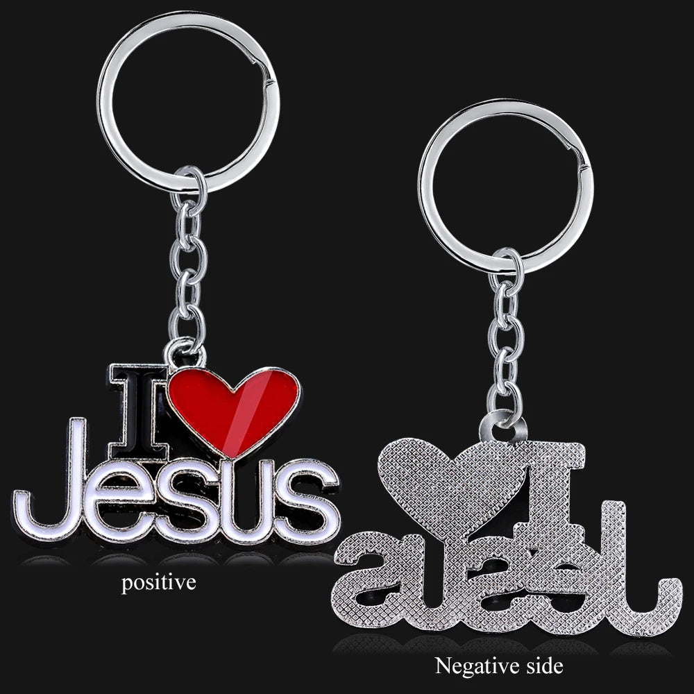 I Love Jesus Letter Pendant Car Key Ring Christian Keychain