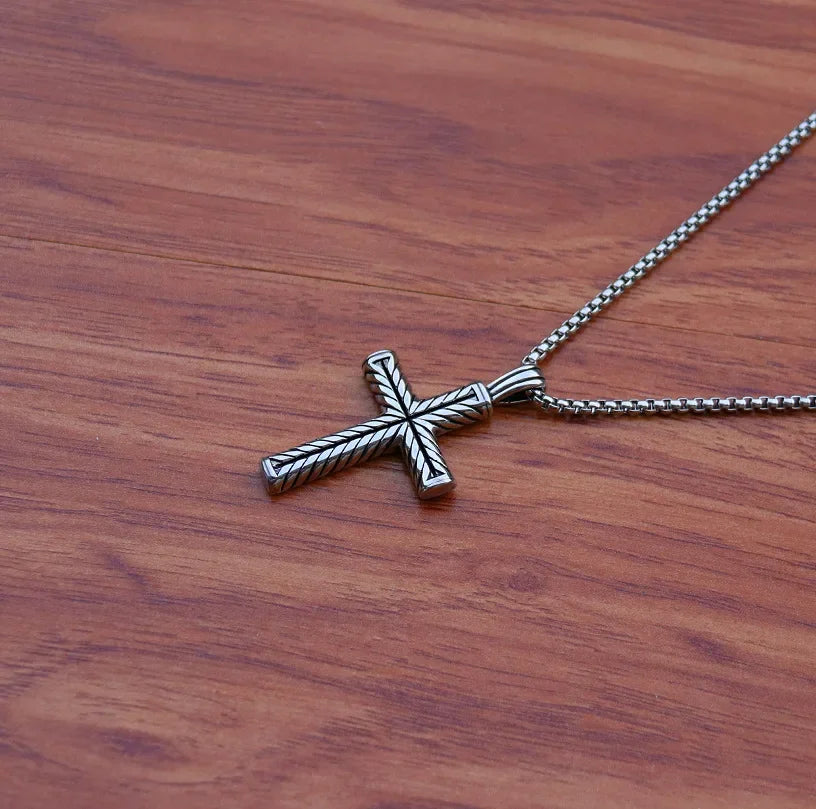 Men's Stainless-Steel Necklaces Christian Religious Titanium Steel Cross Pendant