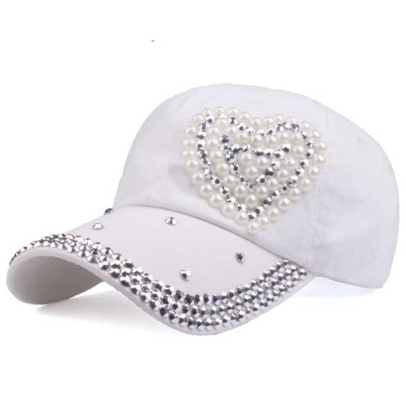 Fashion Heart Baseball Woman Cap Rhinestone Hat Outdoor Sports Cap