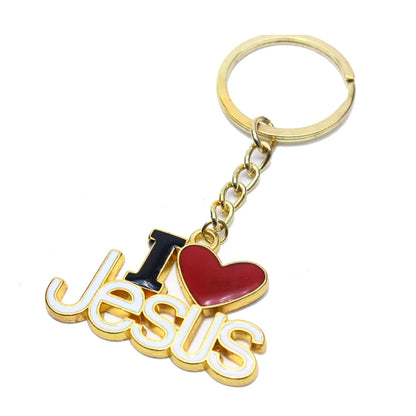 I Love Jesus Letter Pendant Car Key Ring Christian Keychain