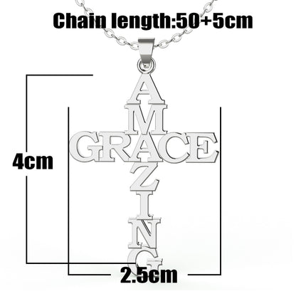 Stainless Steel Cross Pendant Necklace Amazing Grace Cross Women Men Fashion Jewelry Gift