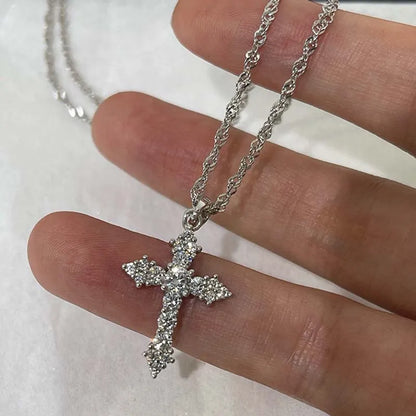 Shiny Crystal Cross Christian Bible Religious Zircon Cross Pendant Necklace