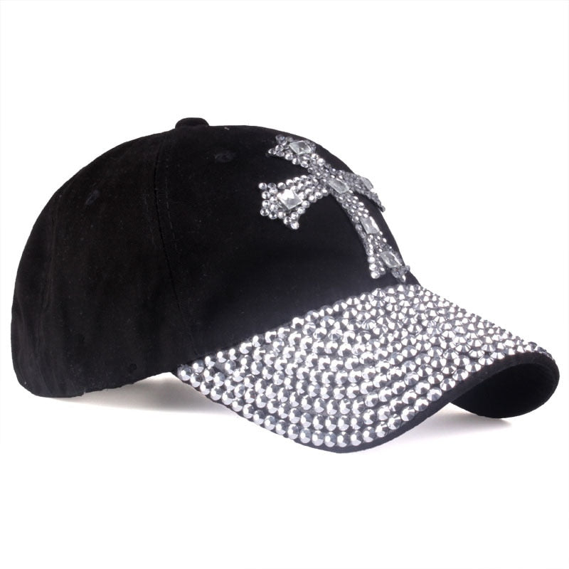 Cross Printed Baseball Cap Fashion Rhinestone Adjustable Cap for Women