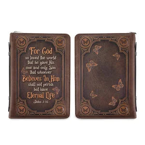 God So Loved Butterfly Pattern Chrisitan PU Leather Bible Cover