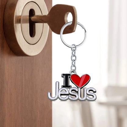 I Love Jesus Letter Pendant Car Key Ring Christian Keychain