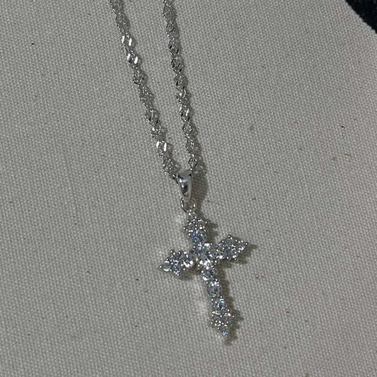 Shiny Crystal Cross Christian Bible Religious Zircon Cross Pendant Necklace