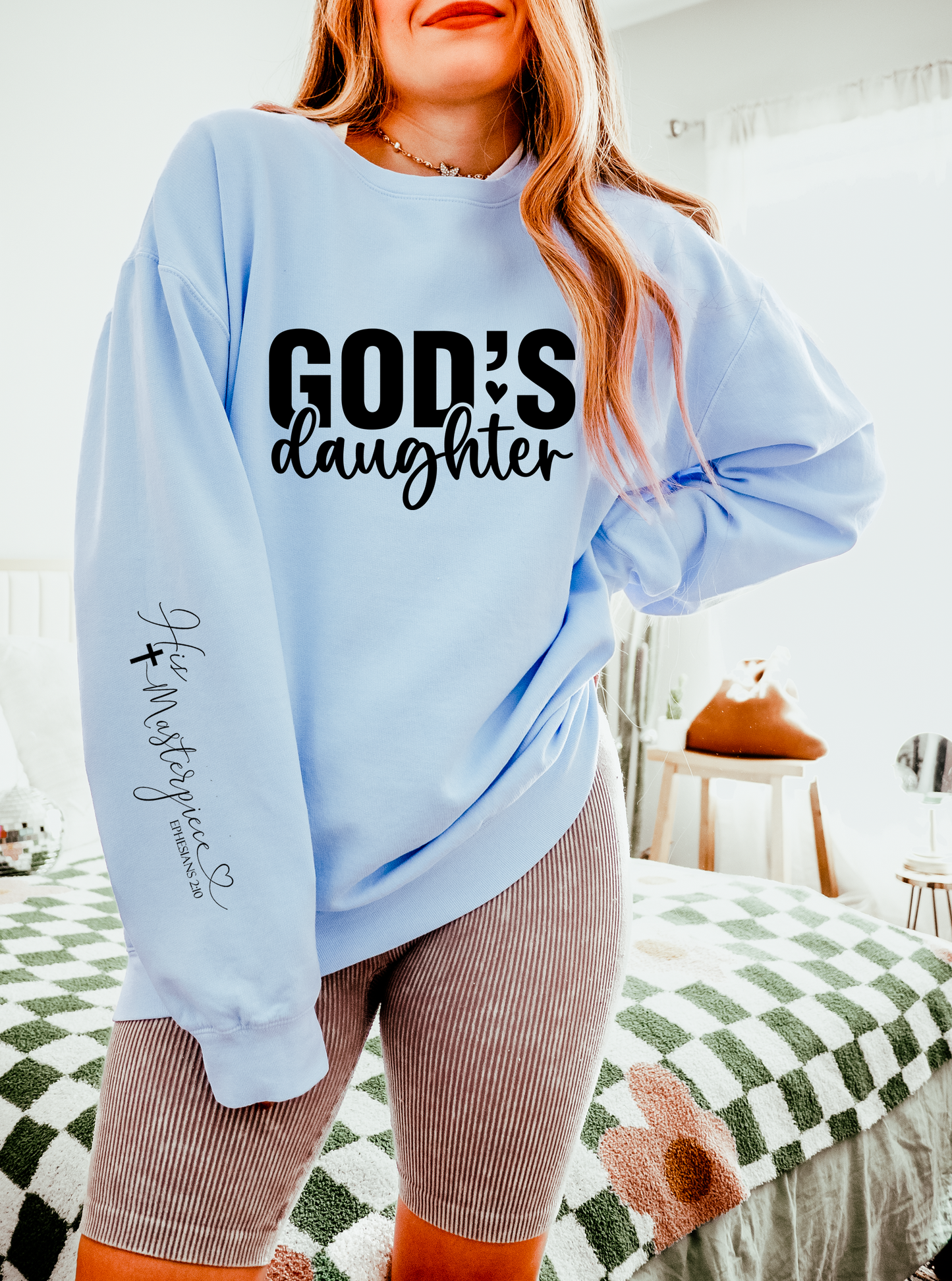 God's Daughter, His Masterpiece Christian Bible Verse Scriptures Unisex Lightweight Crewneck Sweatshirt
