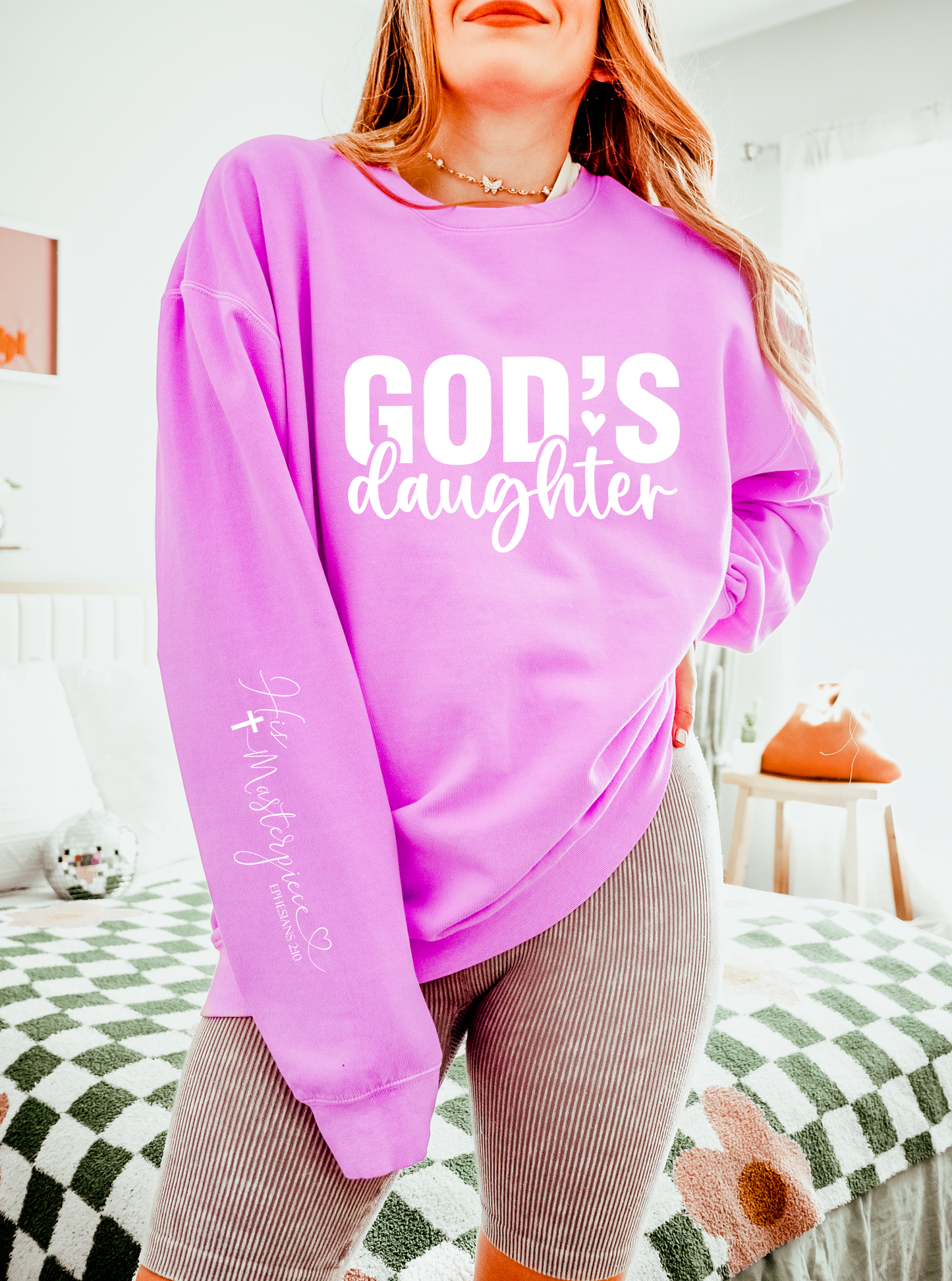 God's Daughter, His Masterpiece Christian Bible Verse Scripture Unisex Lightweight Crewneck Sweatshirt