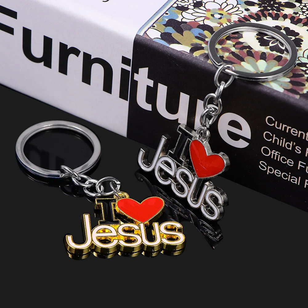 I Love Jesus Letter Pendant Car Key Ring Christian Keychain