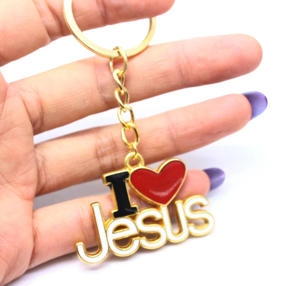 I Love Jesus Letter Pendant Car Key Ring Christian Keychain