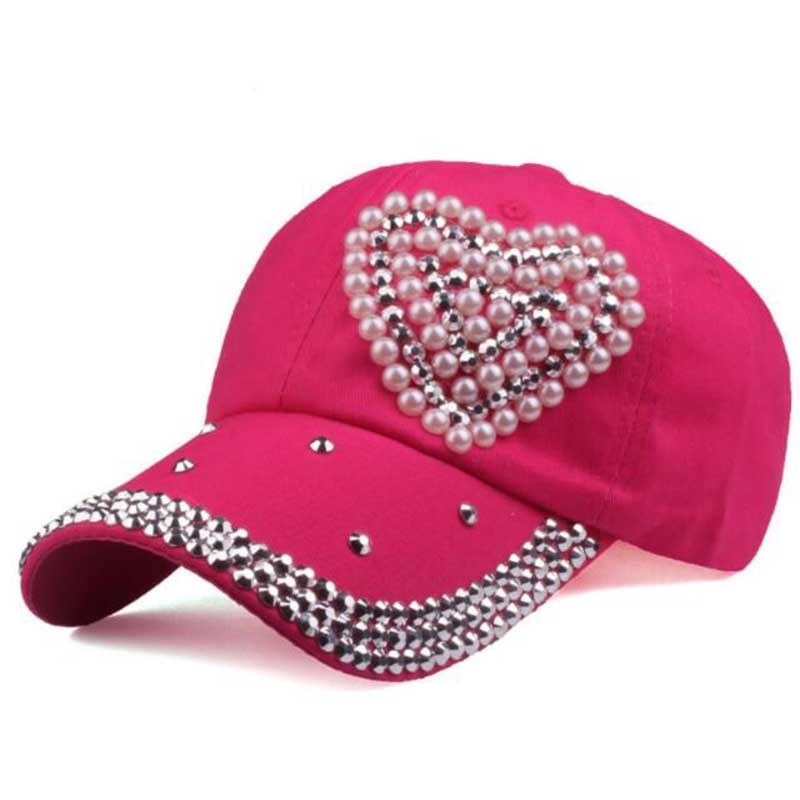 Fashion Heart Baseball Woman Cap Rhinestone Hat Outdoor Sports Cap