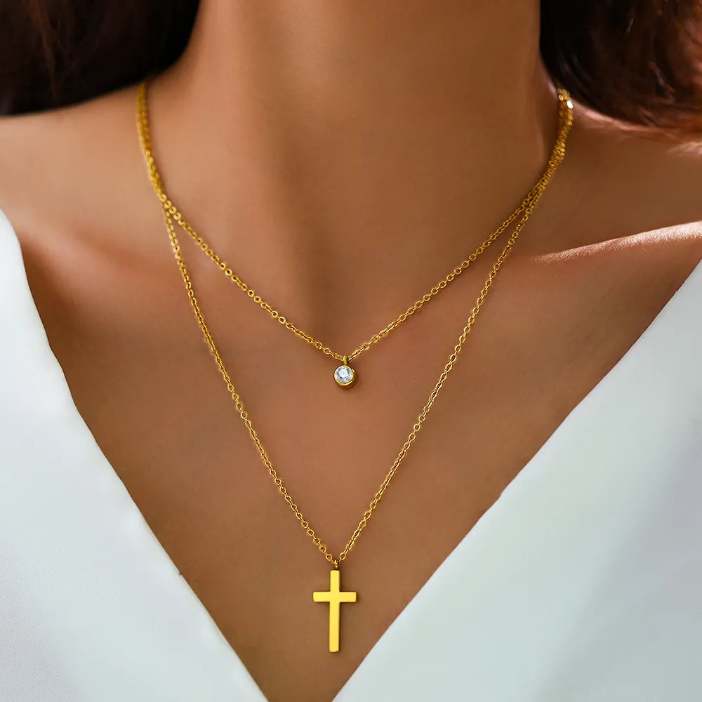 Stainless Steel Necklaces Prayer Baptism Gothic Cross Pendant Streetwear Male Layer Chain Grunge Necklace For Women Jewelry Gift