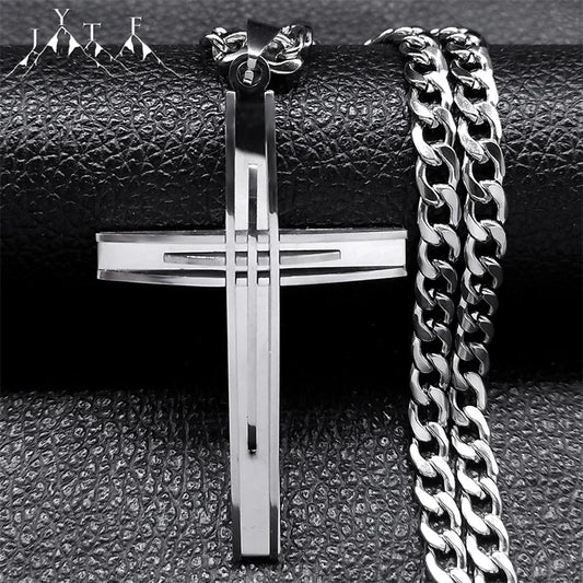 Faith Cross Religious Necklace Stainless Steel Chain for Men Christian Pendant Necklace Party Jewelry Accessory