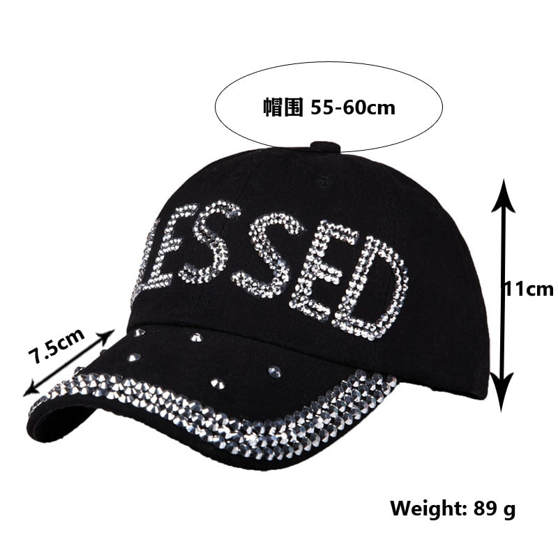 BLESSED Printed Rhinestone Adjustable Outdoor Sports Cap for Women