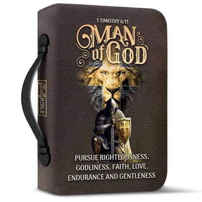 Man of God Lion Warrior Verse Design Bible PU Leather Cover