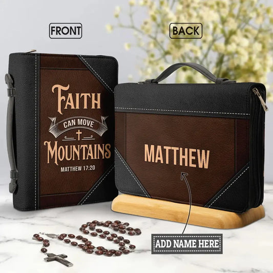 Personalized Bible Bag Faith Can Move Mountains Matthew 17:20 PU Leather Book Cover